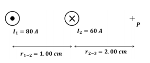 (X)
I2 = 60 A
4 = 80 A
r1-23 1.00 ст
r2-3 = 2.00 cm
