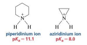 Н
Н
н
Н
piperidinium ion
pK = 11.1
aziridinium ion
pK = 8.0
