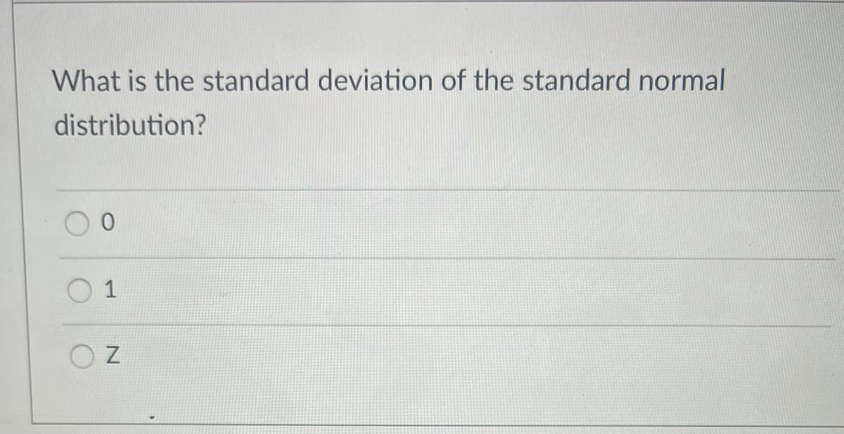 What is the standard deviation of the standard normal
distribution?
1
