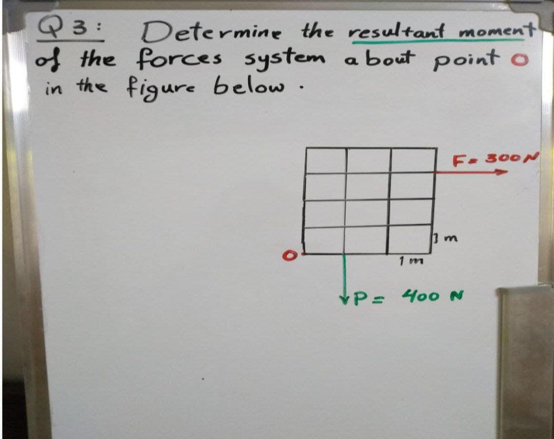 Q 3 :
of the forces system
in the figure below.
Determine the resultant moment
a bout point o
F. 300 N
1 m
VP= 400N
