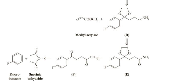 COOCH, +
NH2
Methyl acrylate
THN
Fluoro-
Succinic
(F)
benzene
anhydride
(E)
