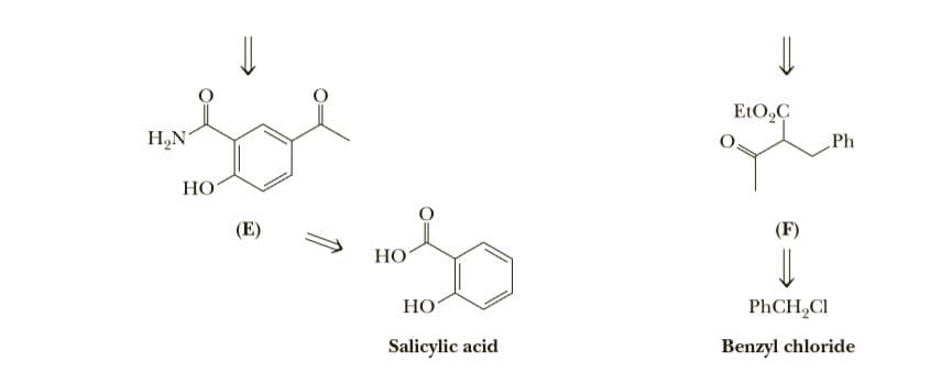 EtO,C
H,N
Ph
НО
(E)
(F)
НО
НО
PhCH,CI
Salicylic acid
Benzyl chloride
