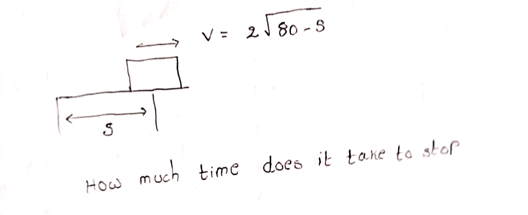 S
How
V=
2√80-5
much time does it take to stop