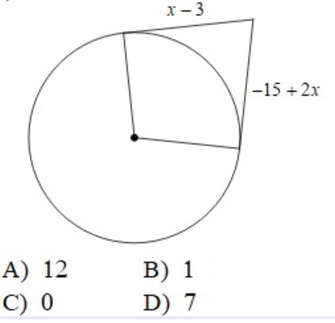 x- 3
-15 + 2x
A) 12
В) 1
C) 0
D) 7
