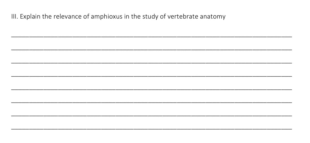 III. Explain the relevance of amphioxus in the study of vertebrate anatomy
