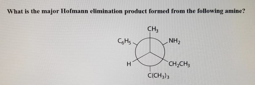 What is the major Hofmann elimination product formed from the following amine?
C6H5
-
CH3
H
NH₂
CH₂CH3
C(CH3)3