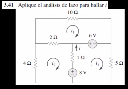 3.41 Aplique el análisis de lazo para hallar i
10Ω
ww-
i,
6 V
10
4 2
iz
+) 8 V
ww
