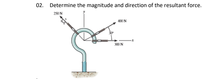 02. Determine the magnitude and direction of the resultant force.
250 N
400 N
300 N