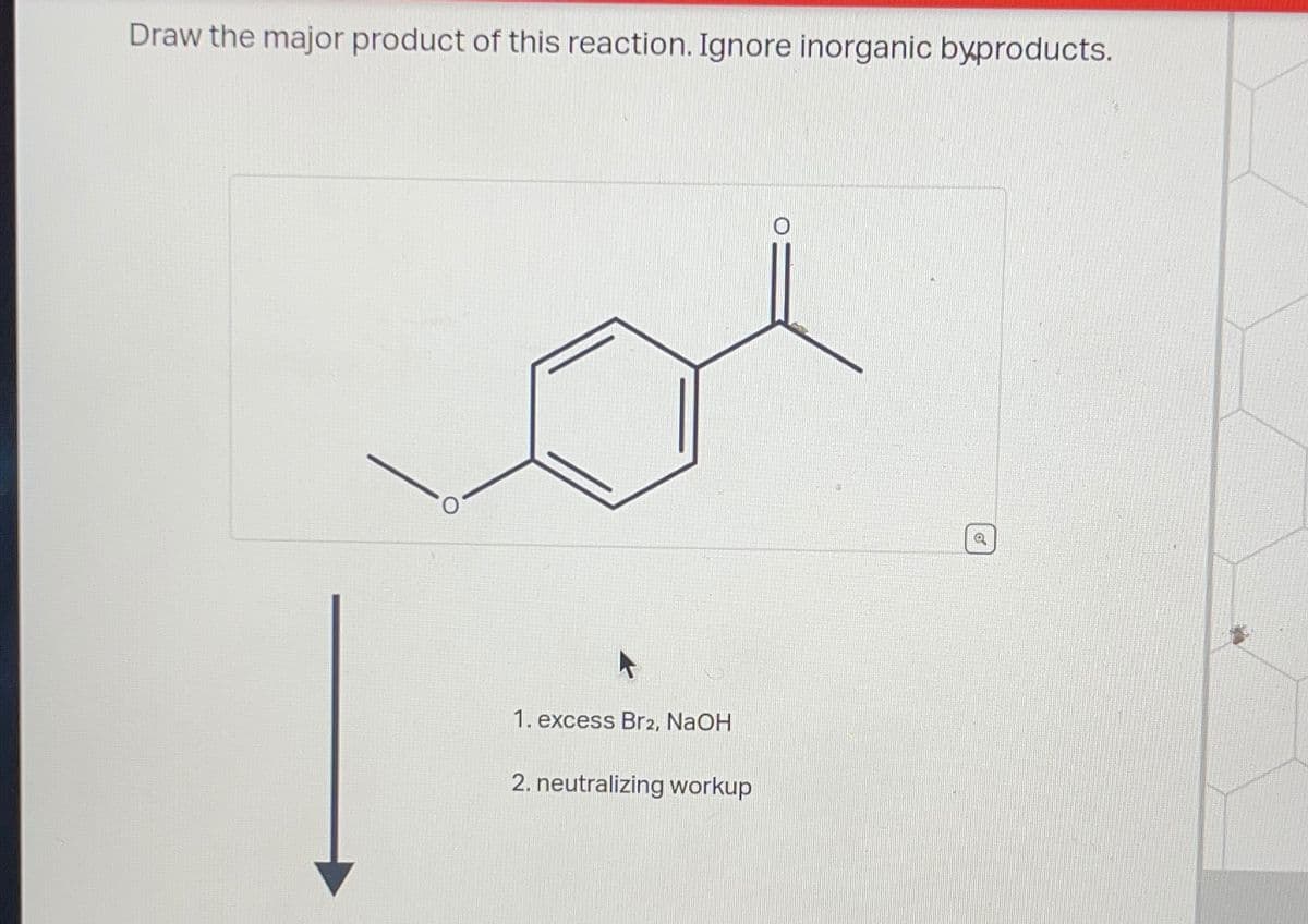 Draw the major product of this reaction. Ignore inorganic byproducts.
0
Ο
1. excess Br2, NaOH
2. neutralizing workup
a