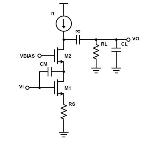 VBIAS O-
VI O
CM
11
(↓)
M2
M1
RS
8
RL
-O vo
CL