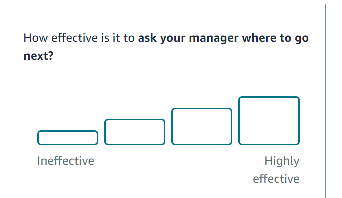 How effective is it to ask your manager where to go
next?
Ineffective
Highly
effective