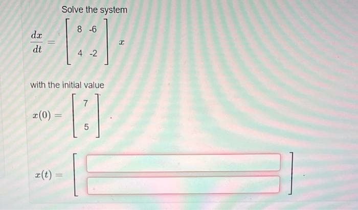 dx
dt
x(0) =
Solve the system
8 -6
with the initial value
7
[1]
5
r(t)
4 -2
x