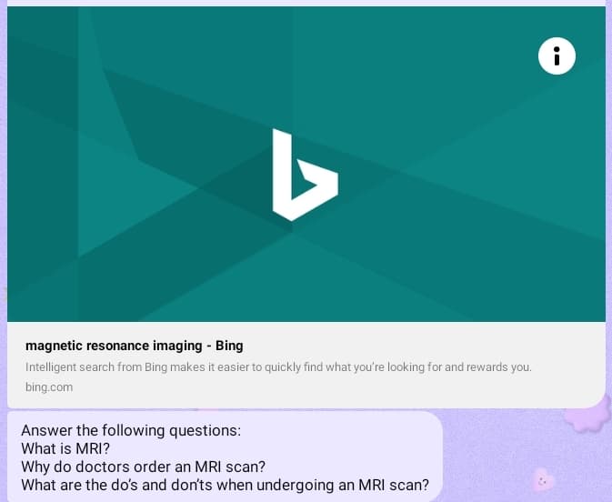 magnetic resonance imaging - Bing
Intelligent search from Bing makes it easier to quickly find what you're looking for and rewards you.
bing.com
Answer the following questions:
What is MRI?
Why do doctors order an MRI scan?
What are the do's and don'ts when undergoing an MRI scan?
