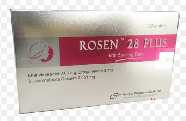 28 Tablets
TM
ROSEN 28 PLUS
Birth Spacing Table
Ethinylestradiol 0.03 mg. Drospirenone 3 mg
& Levomefolate Calcium 0.451 mg
no Incepta Pharmaceuticals Ltd
Dham Unit Dhaka Banglash