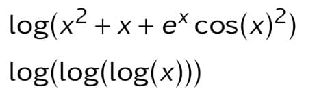log(x²+x+ e* cos(x)²)
log(log(log(x)))