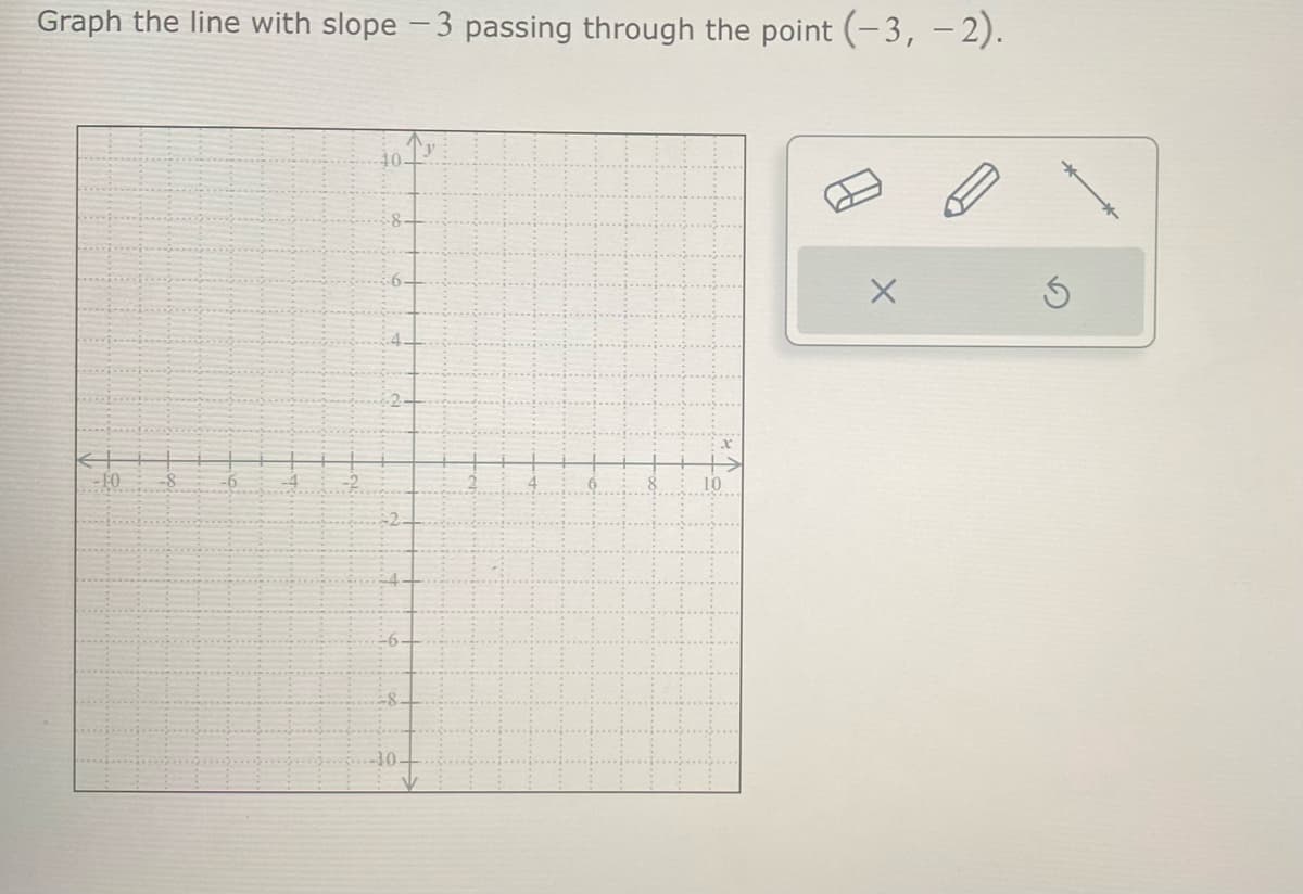 Graph the line with slope - 3 passing through the point (-3, -2).
-10 -8
-6
X
S