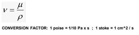 V =
CONVERSION FACTOR: 1 poise = 1/10 Pa x s ; 1 stoke = 1 cm^2 /s
