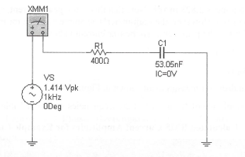 XMM1
VS
1.414 Vpk
1kHz
ODeg
R1
4000
C1
HH
53.05nF
IC=OV