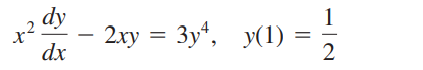 dy
2xy = 3y", y(1) =
2
dx
