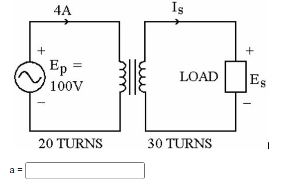 a =
+
4A
Ep =
100V
20 TURNS
311
Is
+
LOAD Es
30 TURNS