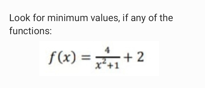 Look for minimum values, if any of the
functions:
f (x) =+2
%3D
x+1
