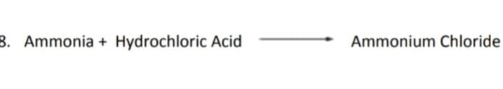 8. Ammonia + Hydrochloric Acid
Ammonium Chloride
