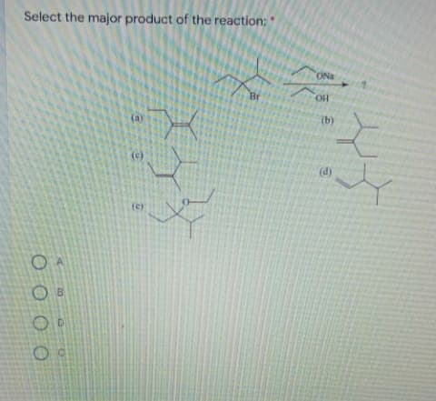 Select the major product of the reaction:
ONa
(a)
(b)
(c)
(d)
