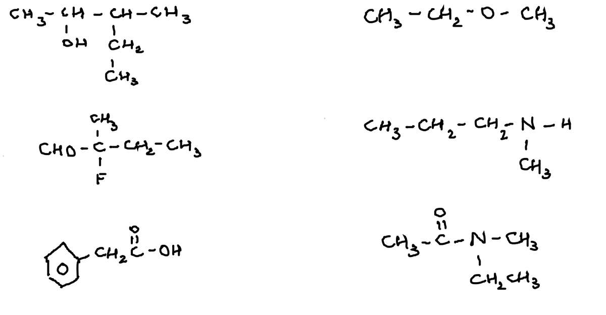 СН3-Сн- сн-СН3
снг
CH₂
ܢܙܘ
сиз
сно-с-CH2-CH3
F
ocu²...
CH ₂
-он
сна-сн2 -о- CH3
CH₂ - CH₂ - CH₂
2
08
N
СН3
11
I
CHỖ C-N-CH3
Снасиз
н