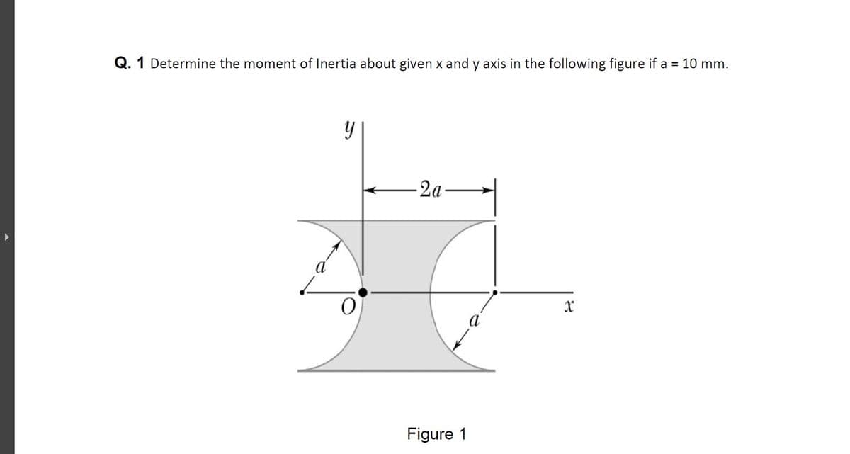 Q. 1 Determine the moment of Inertia about given x and y axis in the following figure if a = 10 mm.
2a-
a
Figure 1
