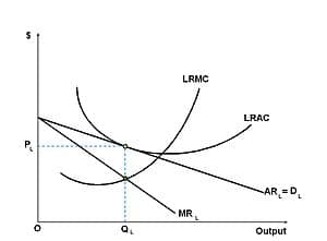 P₂
0
Q
LRMC
MR₁
LRAC
-AR=D₁
Output