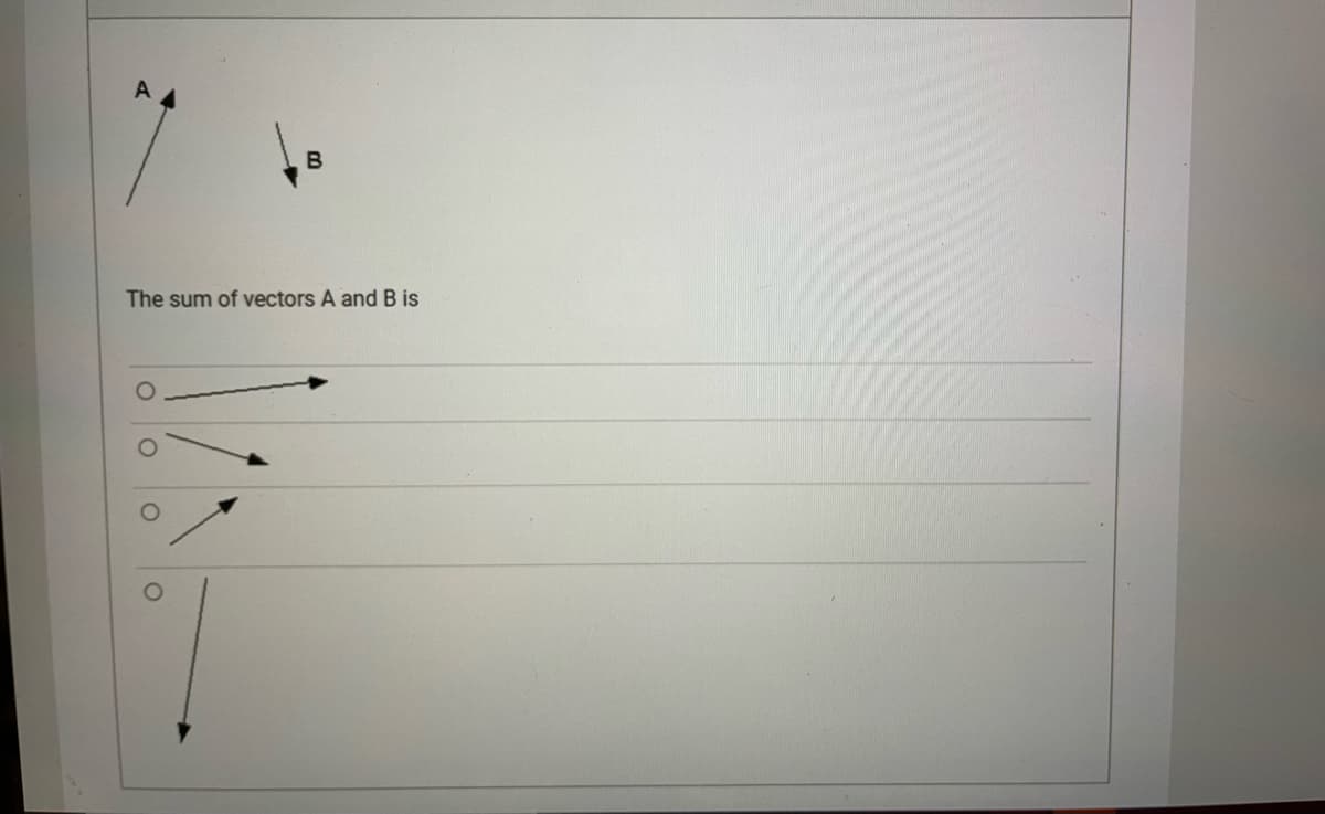 B
The sum of vectors A and B is
O O O
