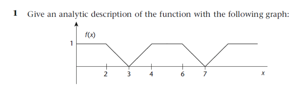 1
Give an analytic description of the function with the following graph:
f(x)
1
2
4
6.
