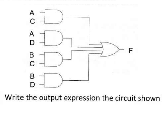 D
D
D
D
Write the output expression the circuit shown
AC AD BC
с
B
D
F
