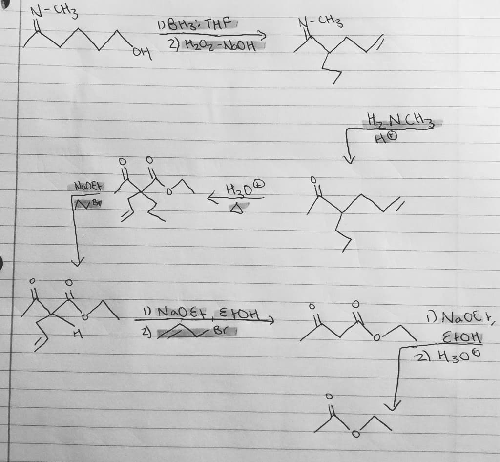 N-CH3
DBH3: THF
2) H20z-NOOH
N-CH3
Hz NCH3
HO
NaDEFi
H200
D NaOE t,
Br
2) H308

