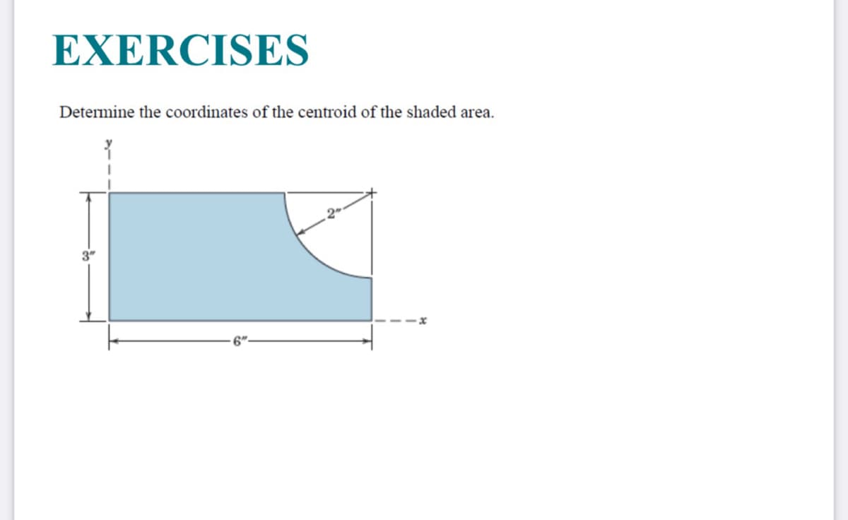 EXERCISES
Determine the coordinates of the centroid of the shaded area.