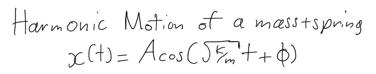 Harmonic Motion of a
x(+) = Acos (5km²++6)
a masstspring