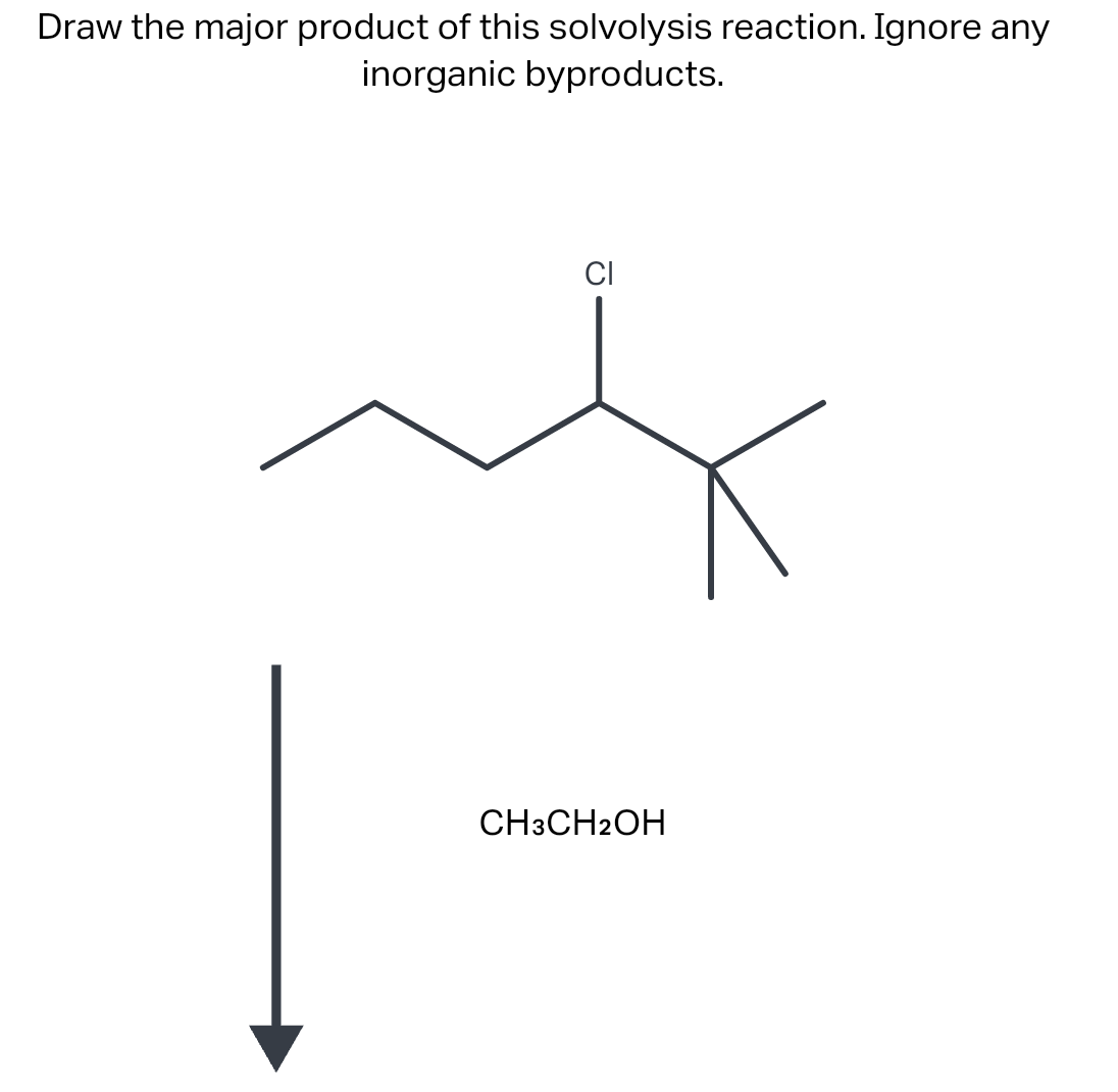 Draw the major product of this solvolysis reaction. Ignore any
inorganic byproducts.
CI
CH3CH2OH