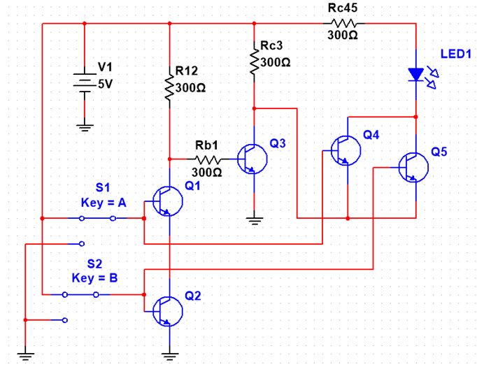 V1
-5V
S1
Key = A
S2
Key = B
R12
3000
Rb1
30022
Q1
Q2
Rc3
30002
Q3
Rc45
300Ω
Q4
Ax
LED1
Q5