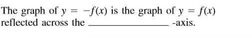 The graph of y = -f(x) is the graph of y = f(x)
reflected across the
-axis.
