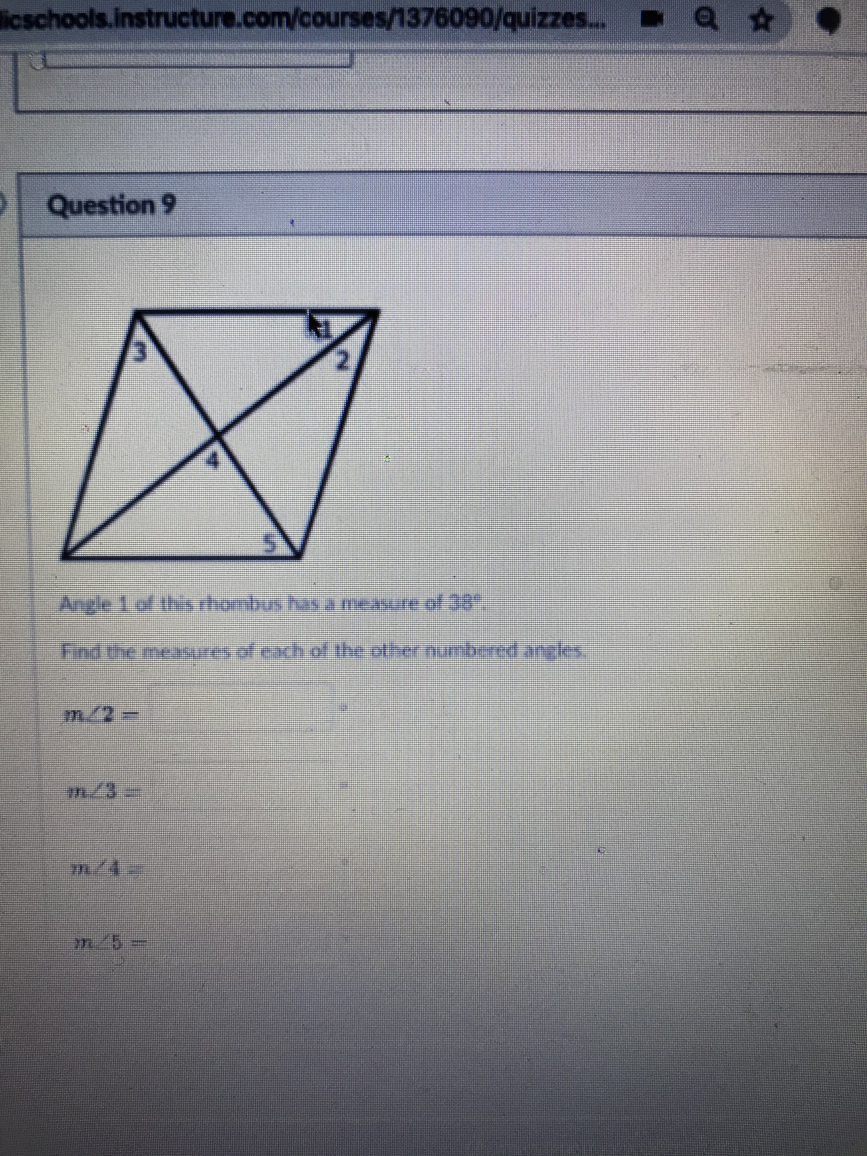 licschools.Instructure.com/courses/1376090/quizzes...
of
Question 9
Find ee meases of each of the other numbered angles
