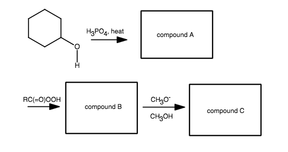 H3PO4, heat
compound A
RC(=0)0OH
CH20
compound B
compound C
CH3OH
