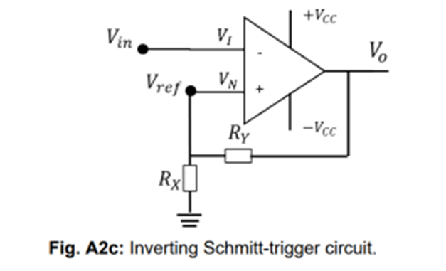 +Vcc
Vin
V,
Vo
Vref
Vy
-Vcc
Ry
Rxl
Fig. A2c: Inverting Schmitt-trigger circuit.
