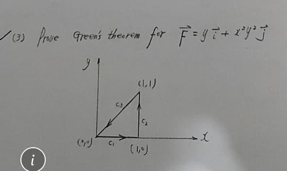 ✓(3) Prose Green's theorem for F=YT + x²y³j
y
(1,1)
IL
(1,0)