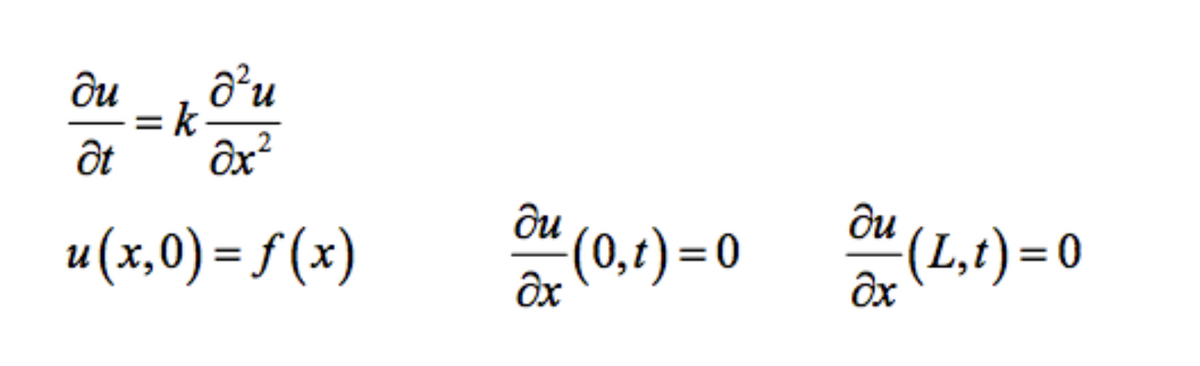d²u
2
əx²
u(x,0) = f(x)
du
Ət
k
du
ou (0,1)=0 (,1)=0
Əx
du
Əx