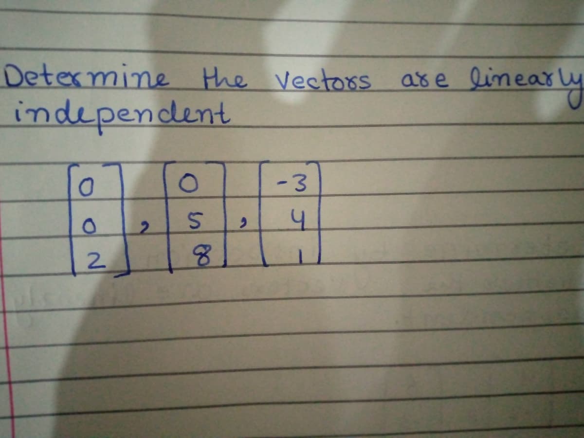 Determine the Vectors ase lineas
independent
-3
2.
2.
8.
