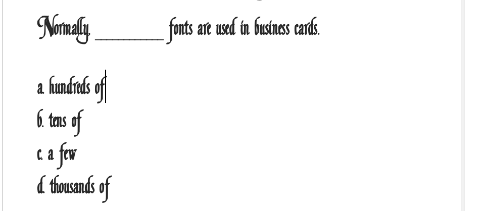 Nomaly
fonts art used in business cardk.
a hundreds of
6. tams of
ca for
d thousands of
