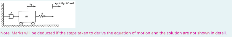 m
*2=X₂ sin cut
Note: Marks will be deducted if the steps taken to derive the equation of motion and the solution are not shown in detail.