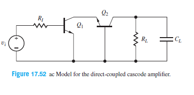 RỊ
RL
Figure 17.52 ac Model for the direct-coupled cascode amplifier.

