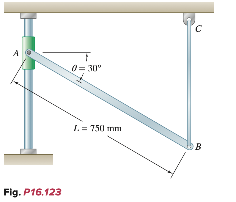 A
Fig. P16.123
0 = 30°
L = 750 mm
с
B
