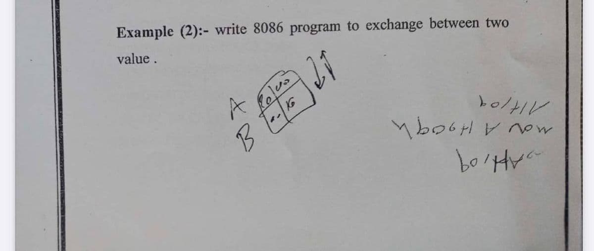 Example (2):- write 8086 program to exchange between two
value.
A
mov A H9o9h
